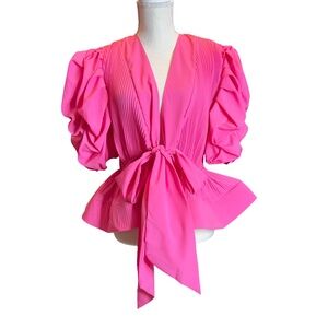 Item # A200 N by Nancy Barbiecore Fuchsia Pleated Peplum Blouse NWT XL